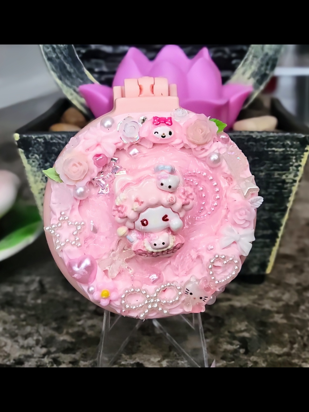 🎀 Handmade Kawaii Decoden Compact Mirror Hair Brush 🎀